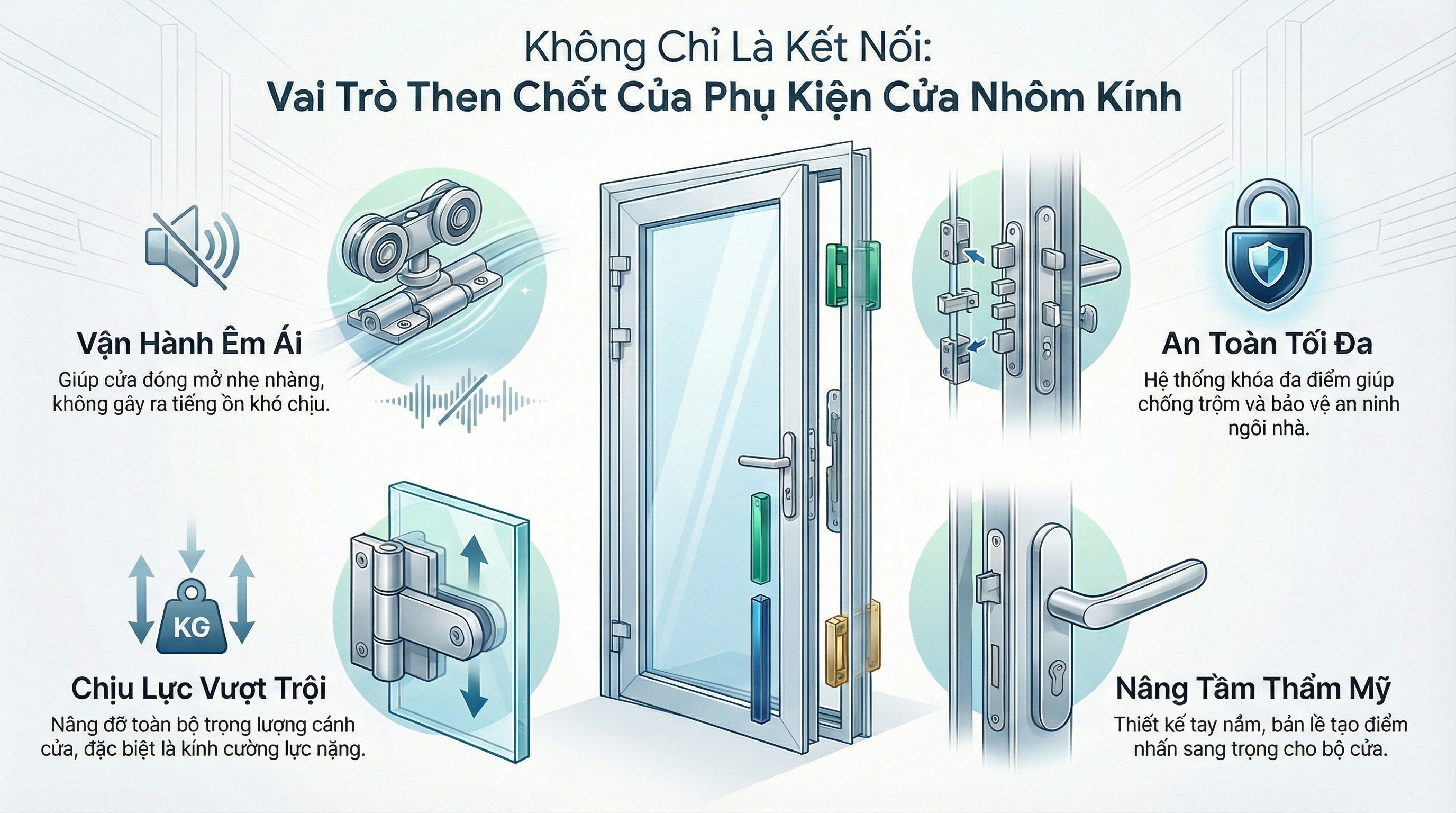 Vài trò then chốt của phụ kiện cửa nhôm kính